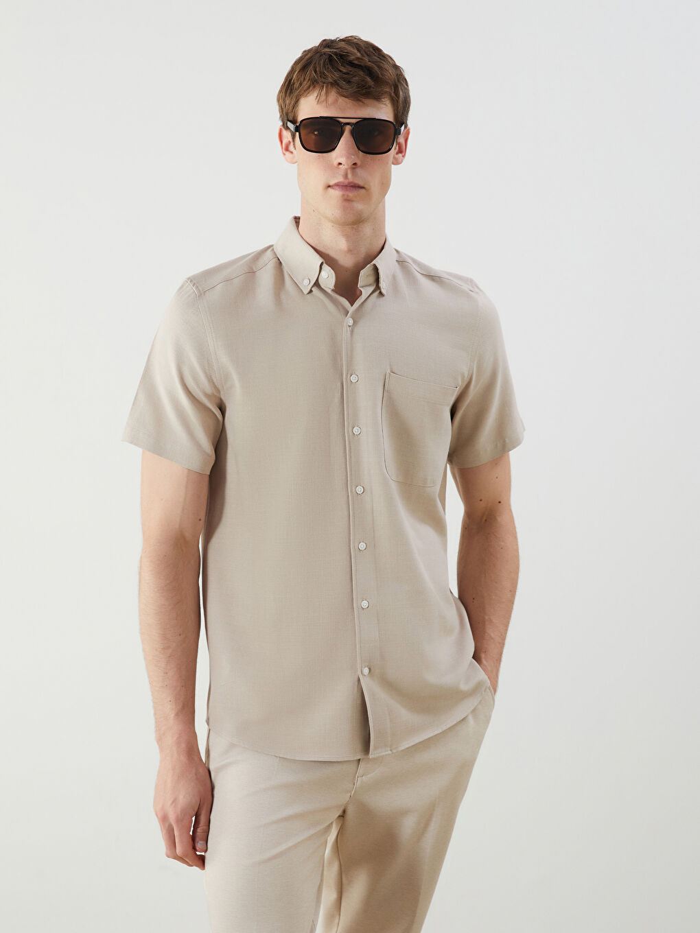 Regular Fit Short Sleeve Gabardine Men's Shirt -S5P335Z8-RW0