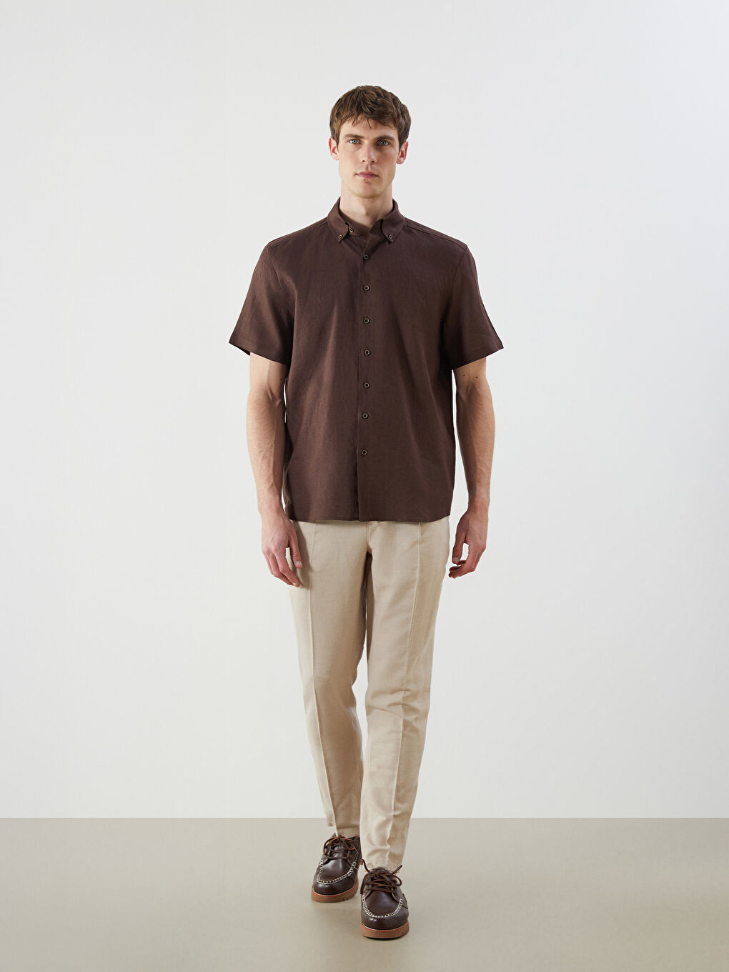 Bej Standart Kalıp Gabardin Erkek Pantolon