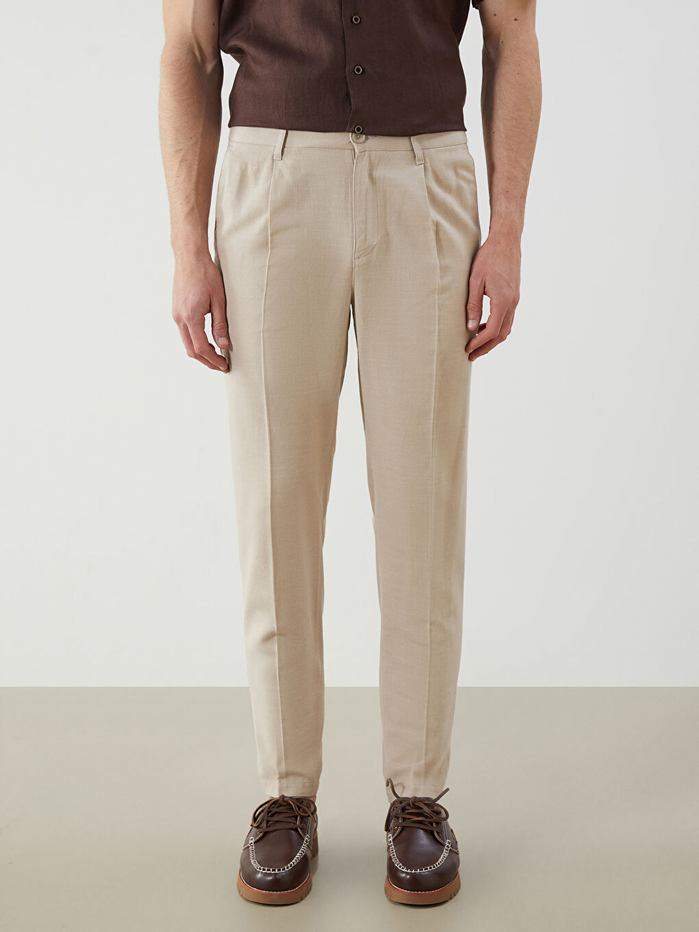 Bej Standart Kalıp Gabardin Erkek Pantolon-1