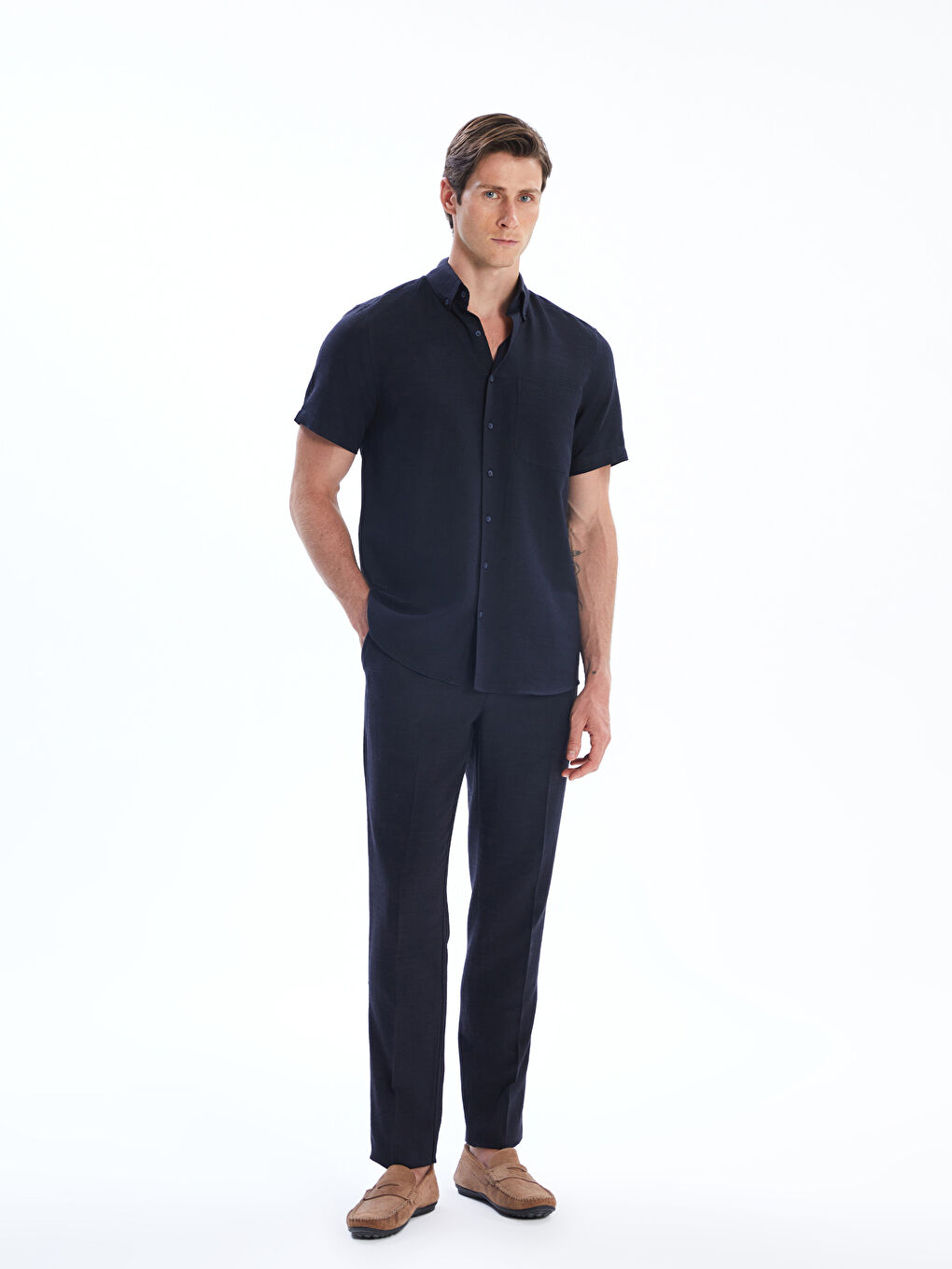 Lacivert Standart Kalıp Gabardin Erkek Pantolon-1