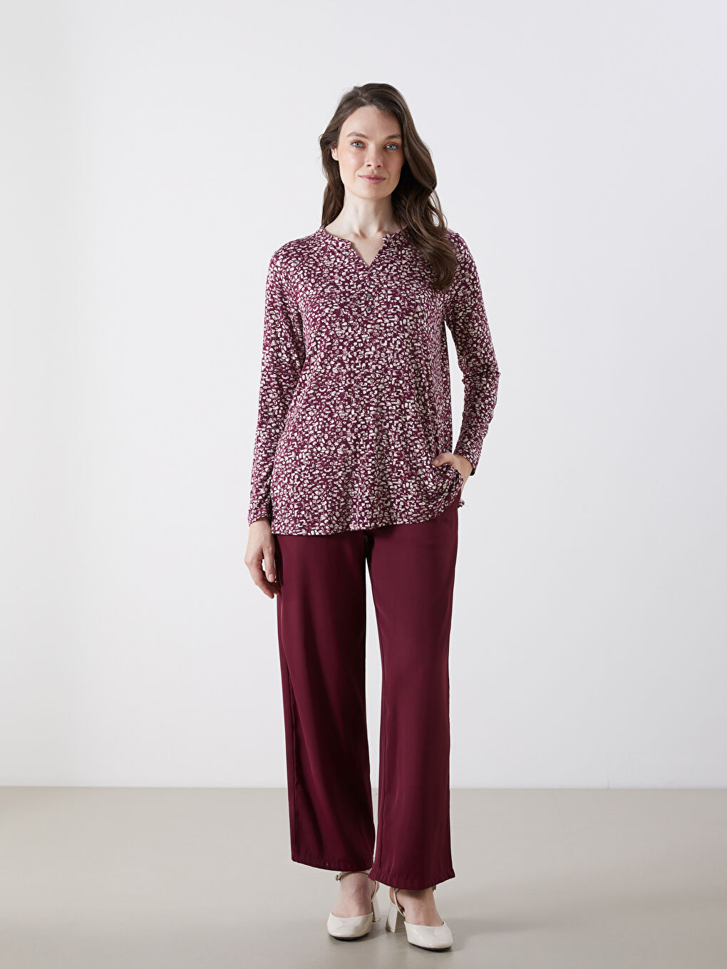 LCW Modest Elastic Waist Wide Leg Women's Trousers -S5P357Z8-YHR