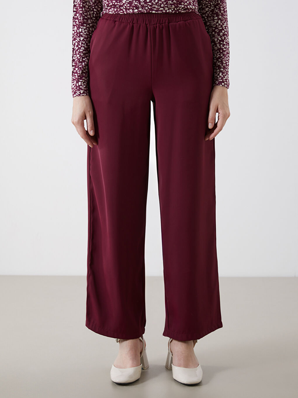 LCW Modest Elastic Waist Wide Leg Women's Trousers -S5P357Z8-YHR