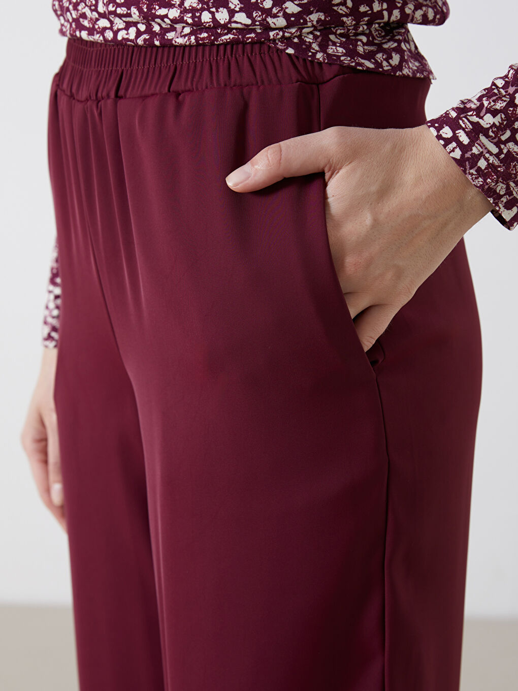 LCW Modest Elastic Waist Wide Leg Women's Trousers -S5P357Z8-YHR