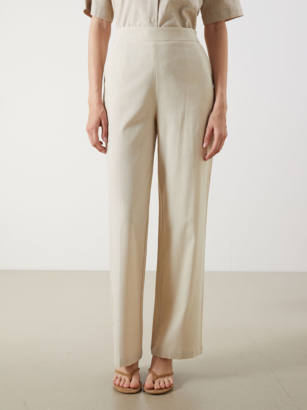 Women's Elastic Waist Linen Blend Trousers -S5P363Z8-CWP