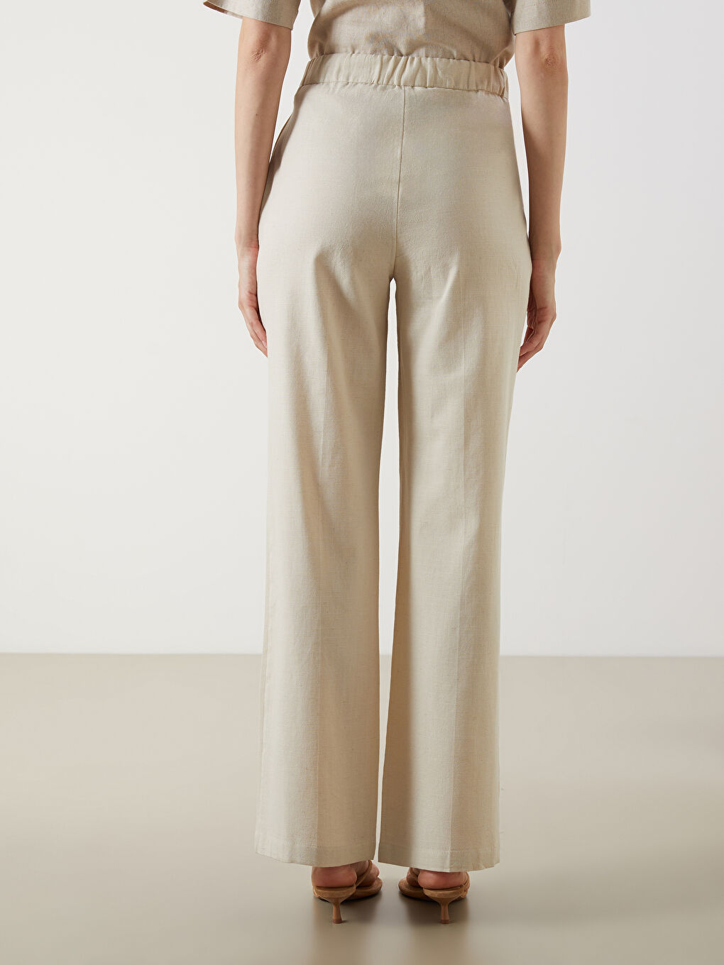 Women's Elastic Waist Linen Blend Trousers -S5P363Z8-CWP