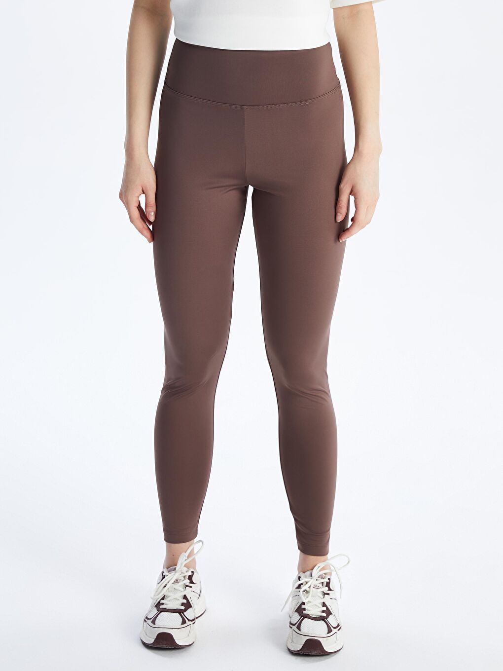 Kahverengi Beli Lastikli Kadın Spor Tayt-1