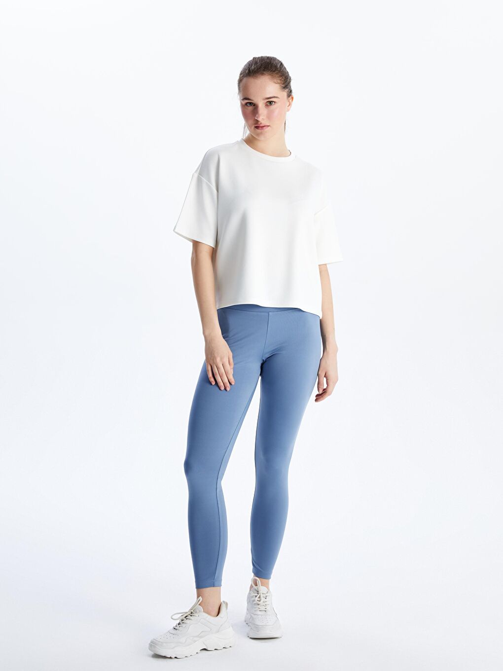 Mavi Beli Lastikli Kadın Spor Tayt