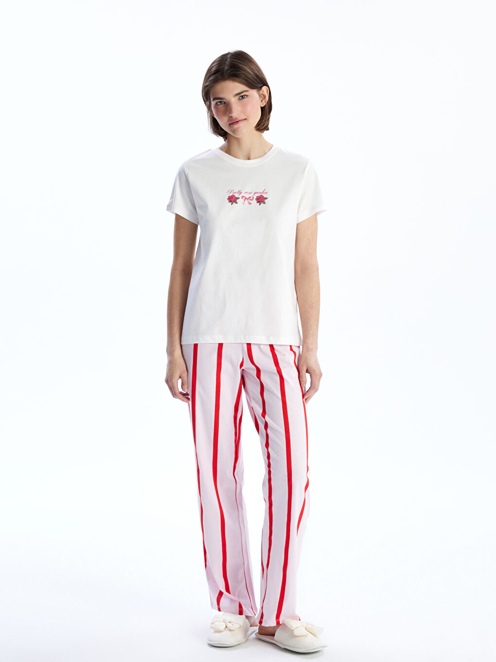 Crew Neck Printed Women's Pajamas Set -S5P421Z8-LT4