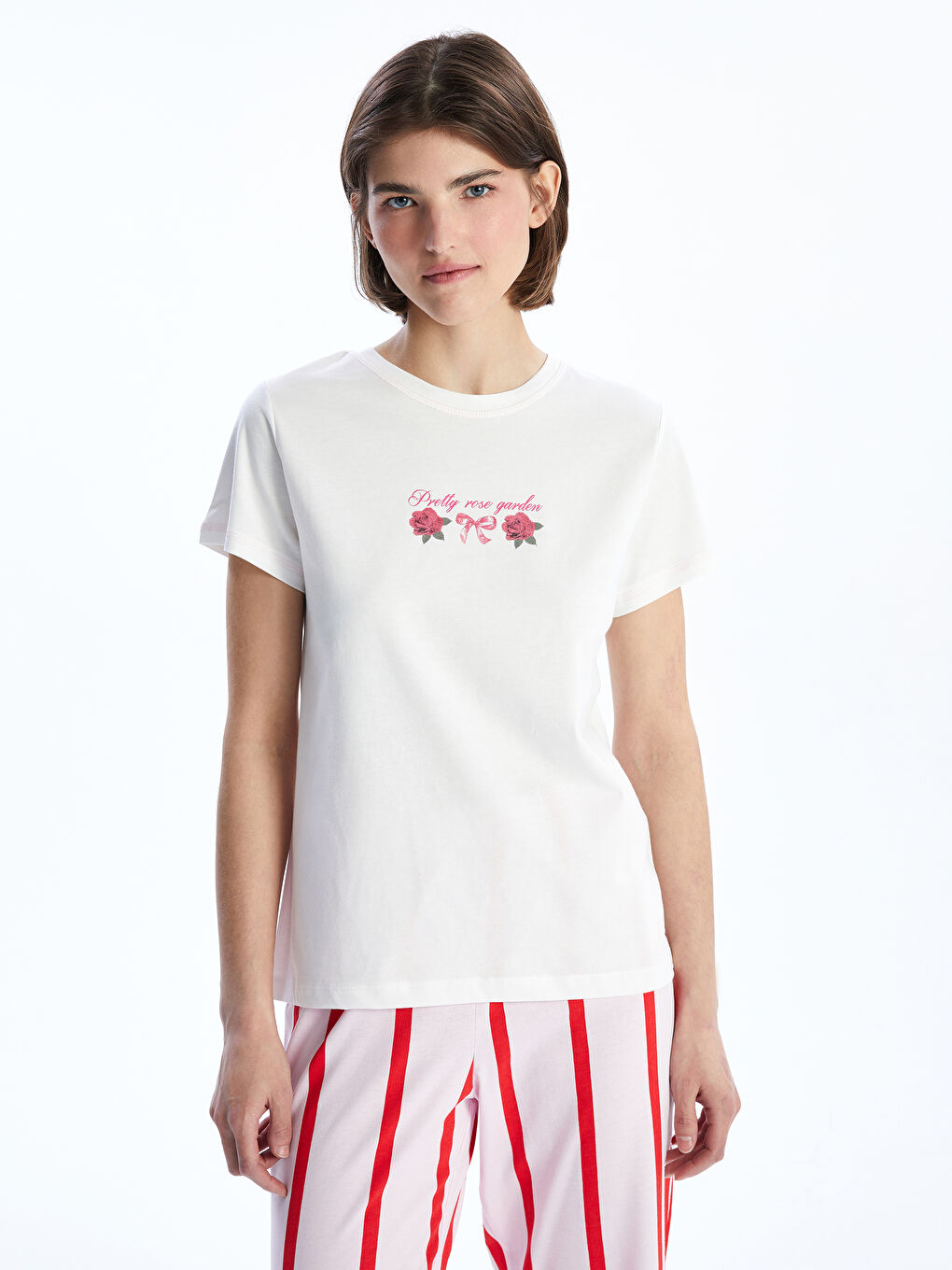 Crew Neck Printed Women's Pajamas Set -S5P421Z8-LT4