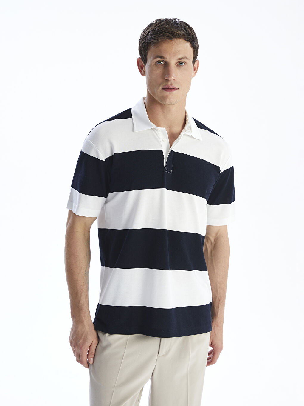 LCW Vision Polo Neck Striped Pique Men's T-Shirt -S5P425Z8-LGS