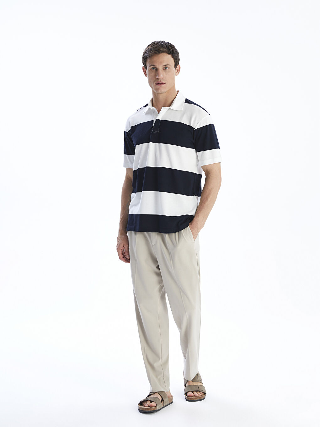 LCW Vision Polo Neck Striped Pique Men's T-Shirt -S5P425Z8-LGS