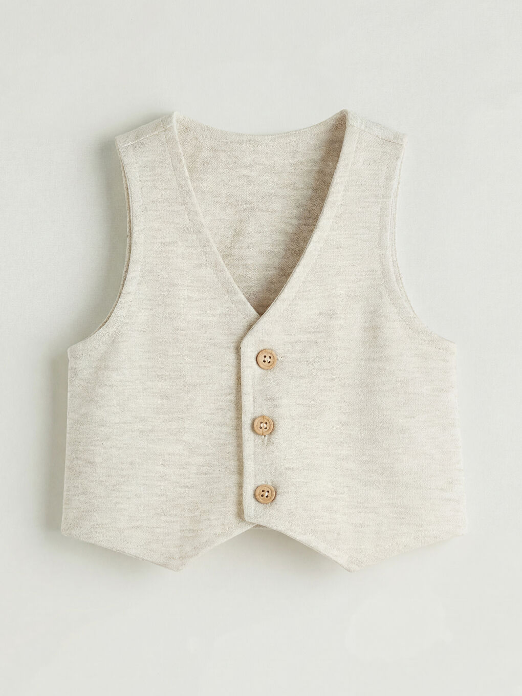 Ekru V Yaka Erkek Bebek Triko Yelek