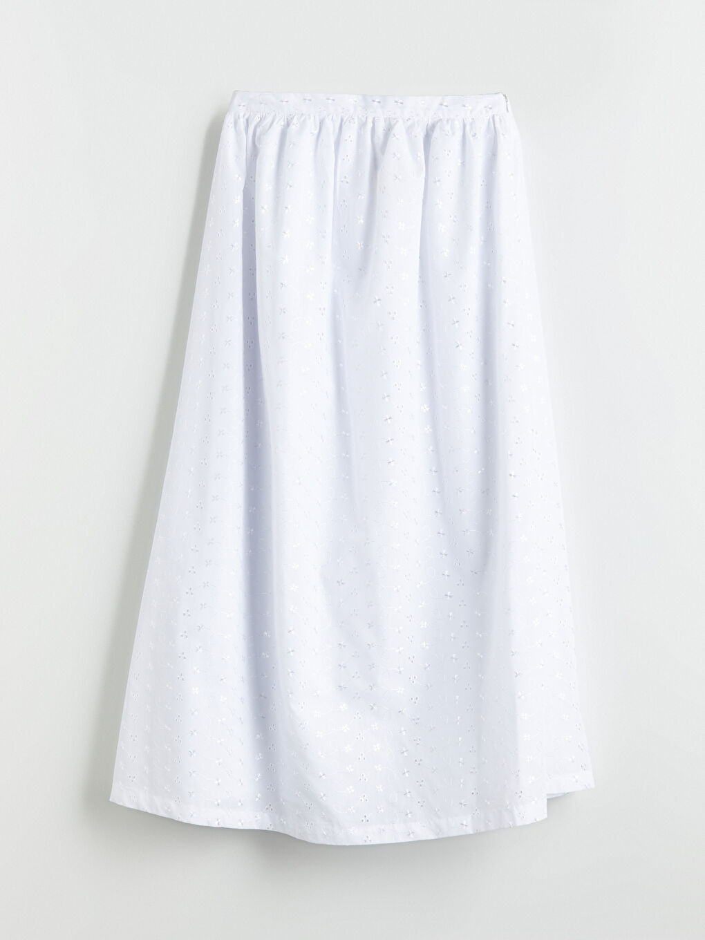 Beyaz Beli Lastikli Ajurlu A Kesim Brode Etek-4