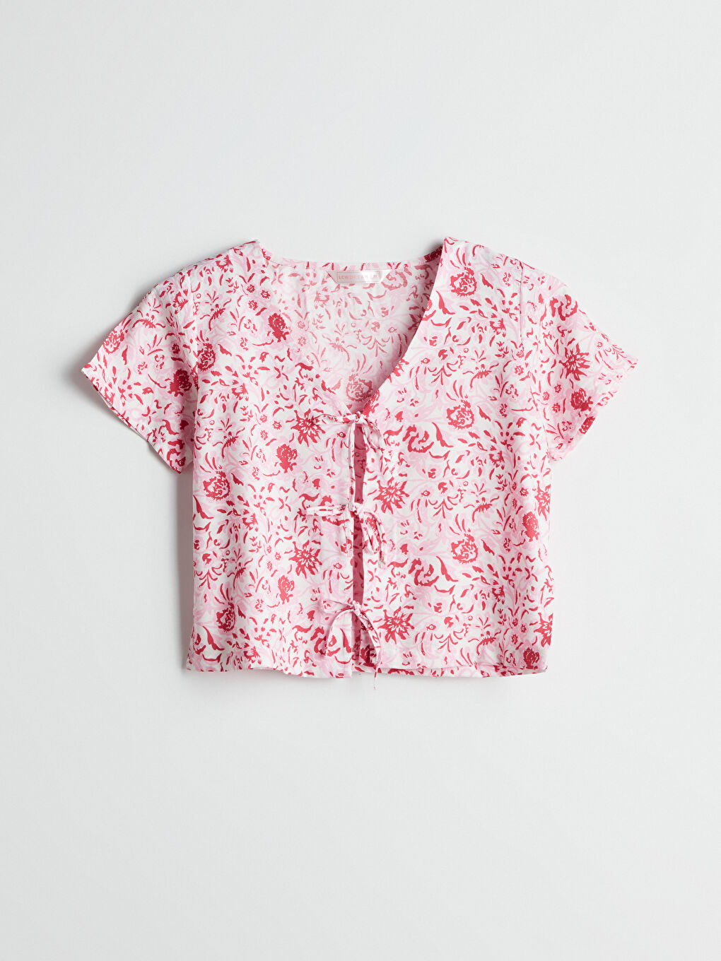 Ekru V Yaka Desenli Kadın Pijama Üstü