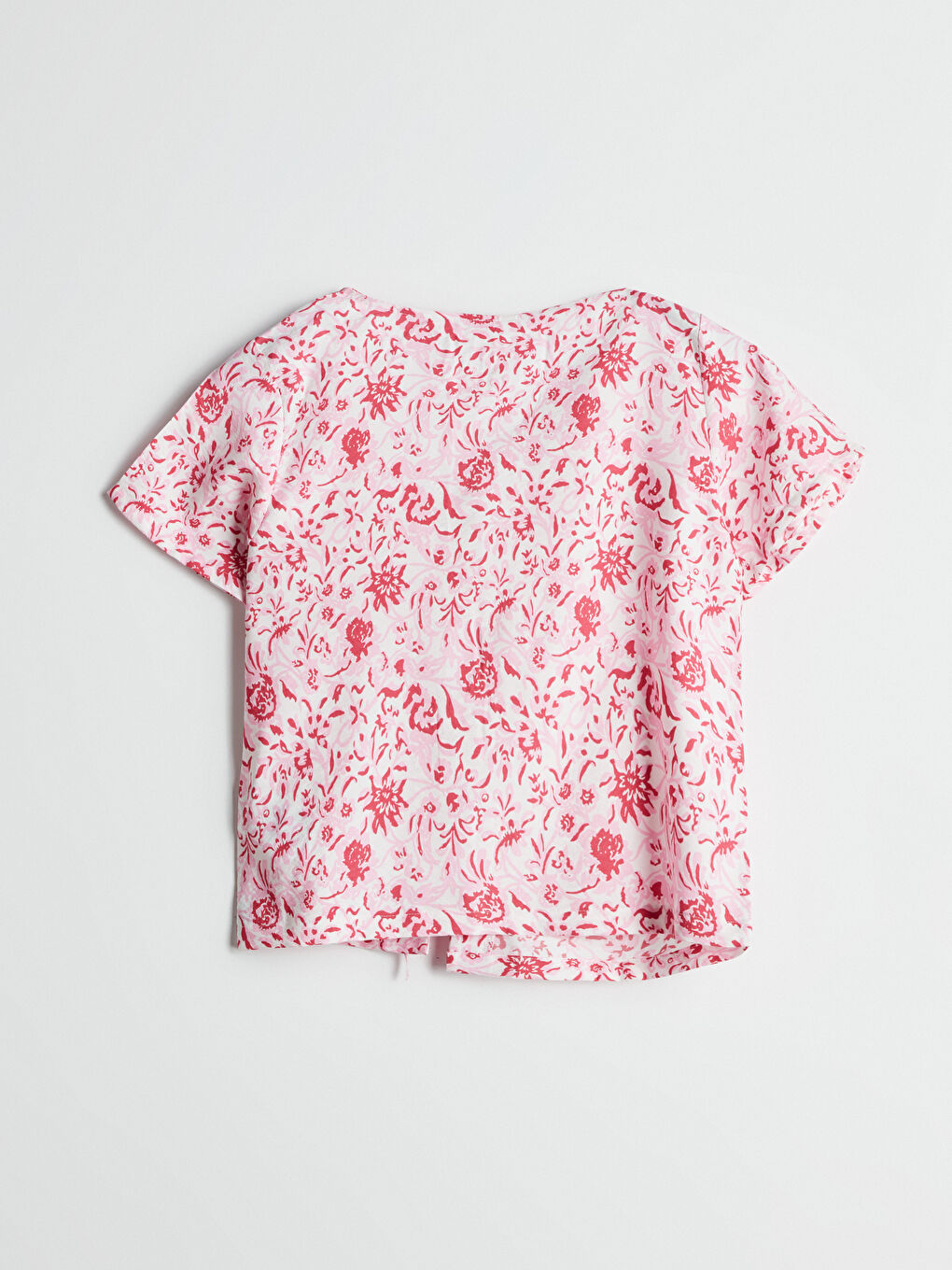 Ekru V Yaka Desenli Kadın Pijama Üstü-1