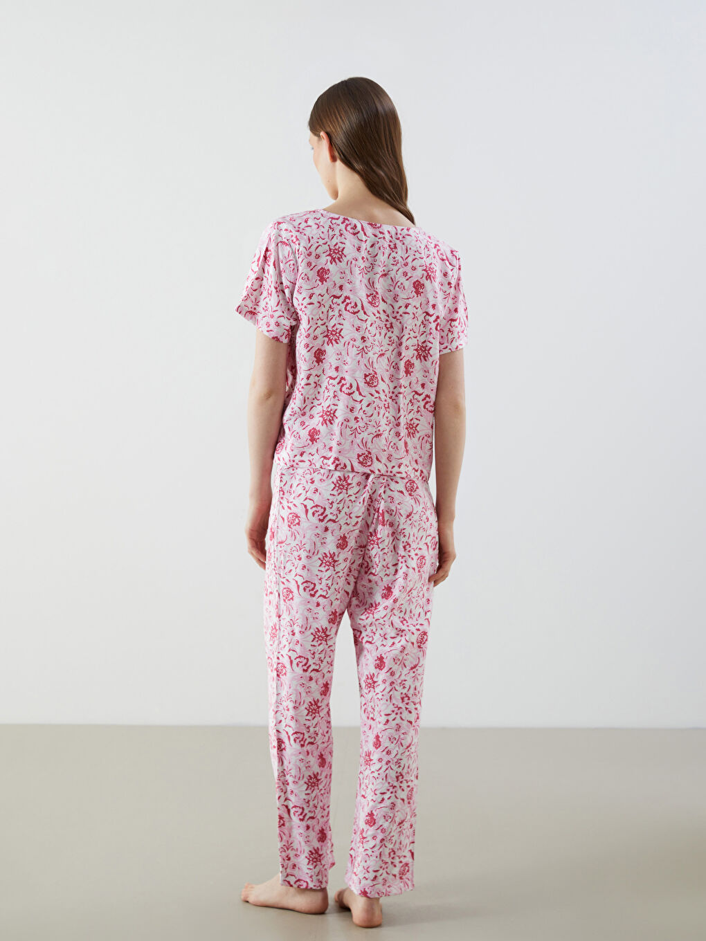 V-Neck Patterned Women's Pajamas Set -S5P474Z8-LRA
