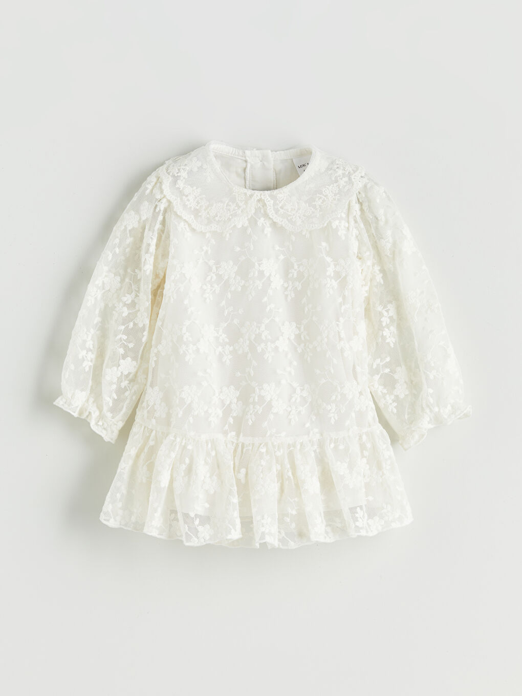 Ekru Pamuklu Dantel Kız Bebek Elbise