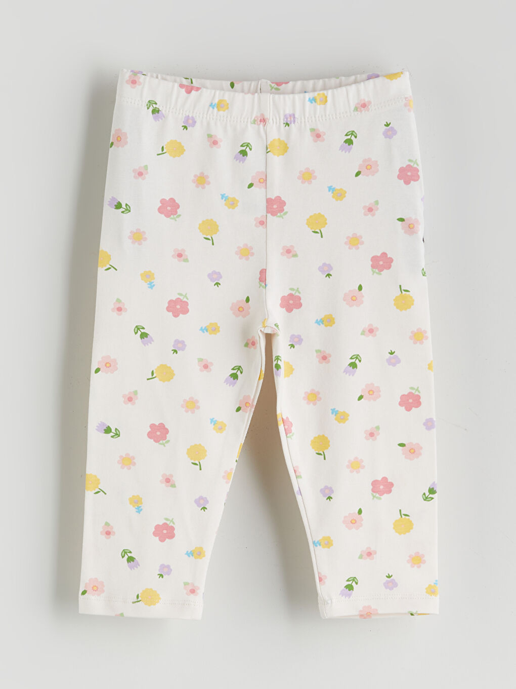Ekru Çiçek Baskılı Kız Çocuk Tayt