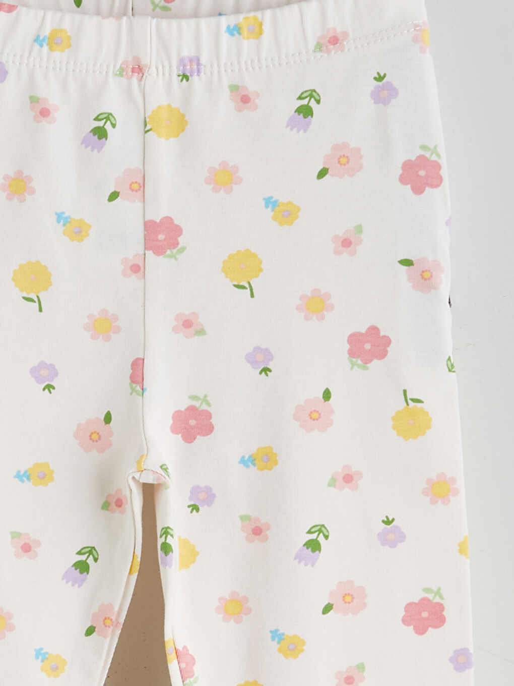 Ekru Çiçek Baskılı Kız Çocuk Tayt-1
