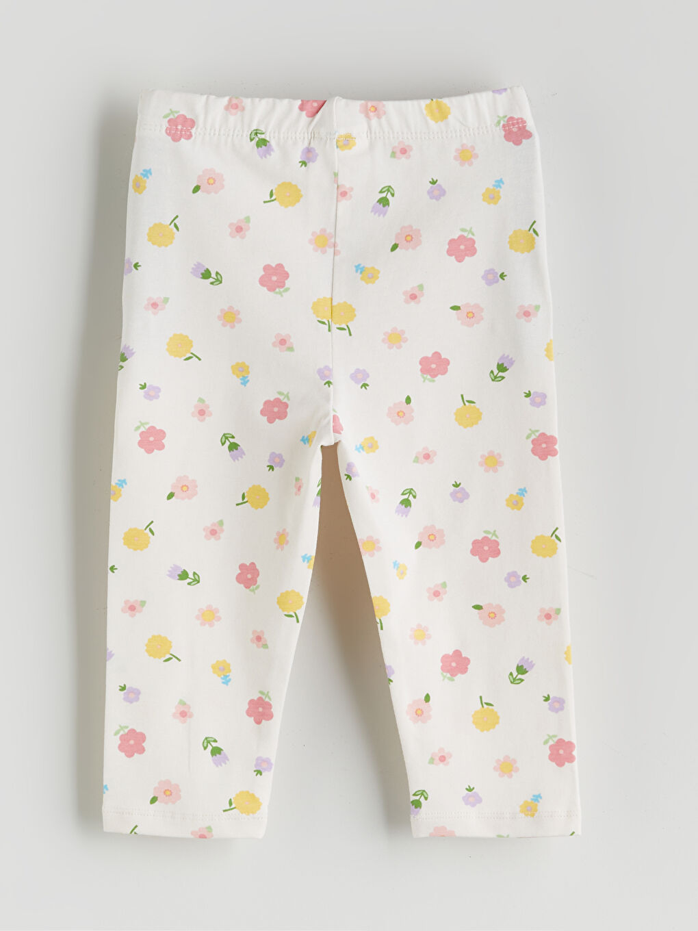 Ekru Çiçek Baskılı Kız Çocuk Tayt-2