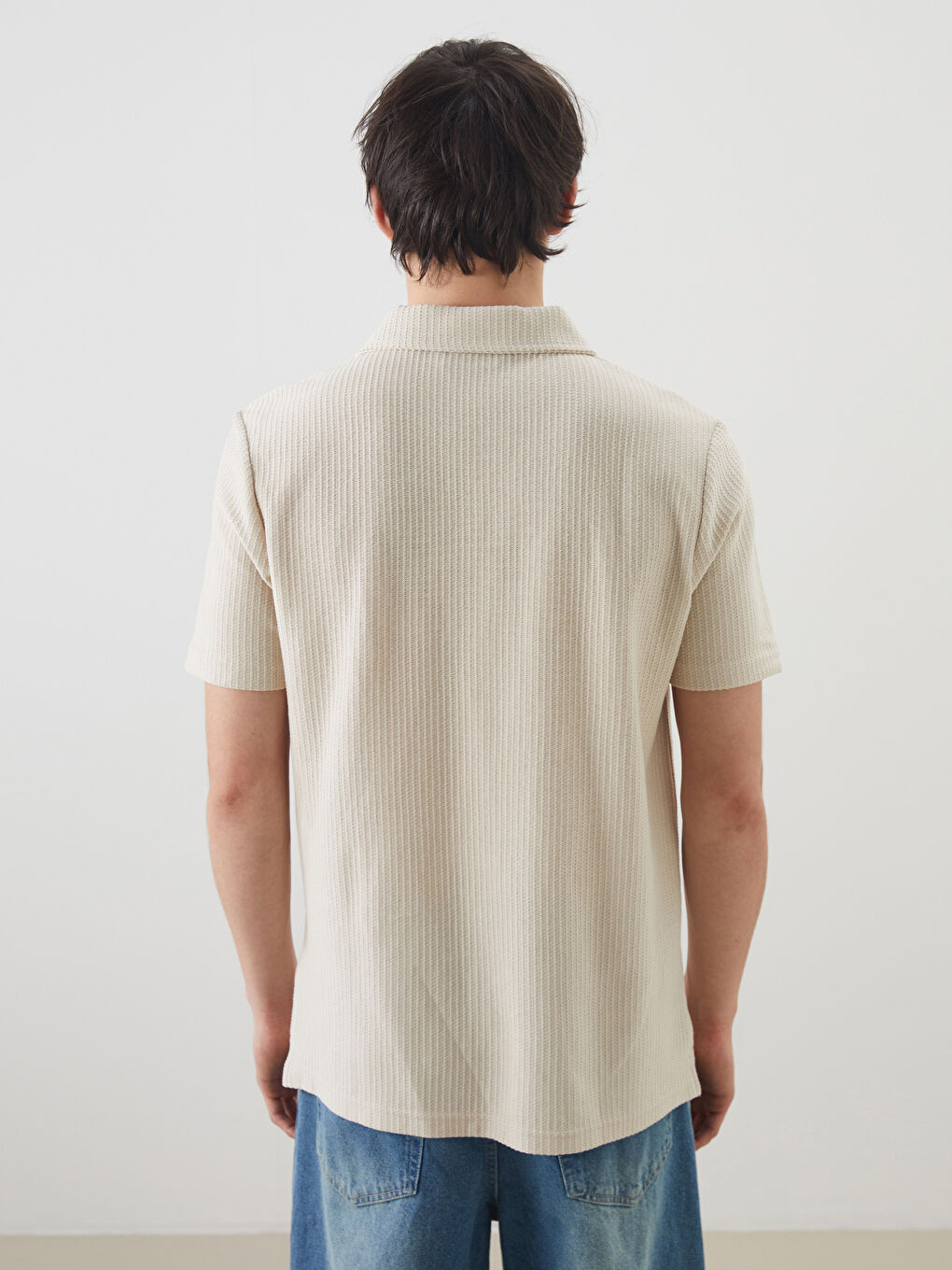 Polo Neck Men's Textured T-Shirt -S5P540Z8-ZNR