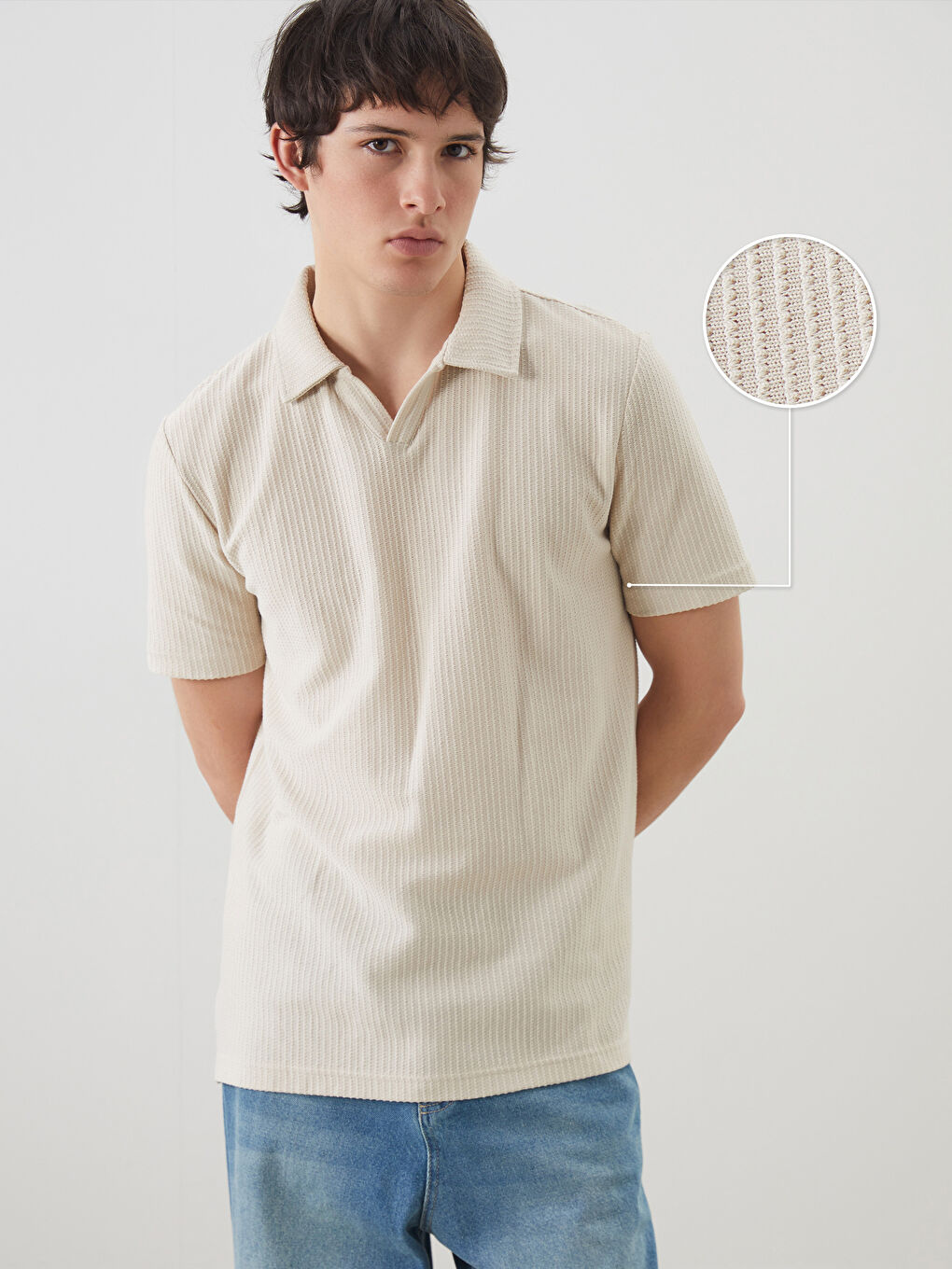 Polo Neck Men's Textured T-Shirt -S5P540Z8-ZNR