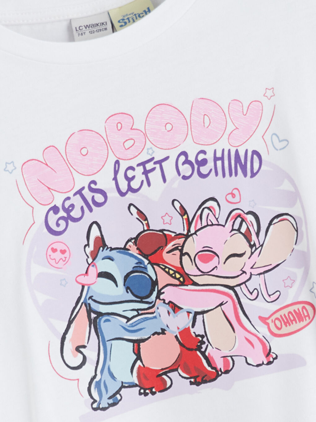 Beyaz Bisiklet Yaka Stitch ve Angel Baskılı Kız Çocuk Crop Tişört-1