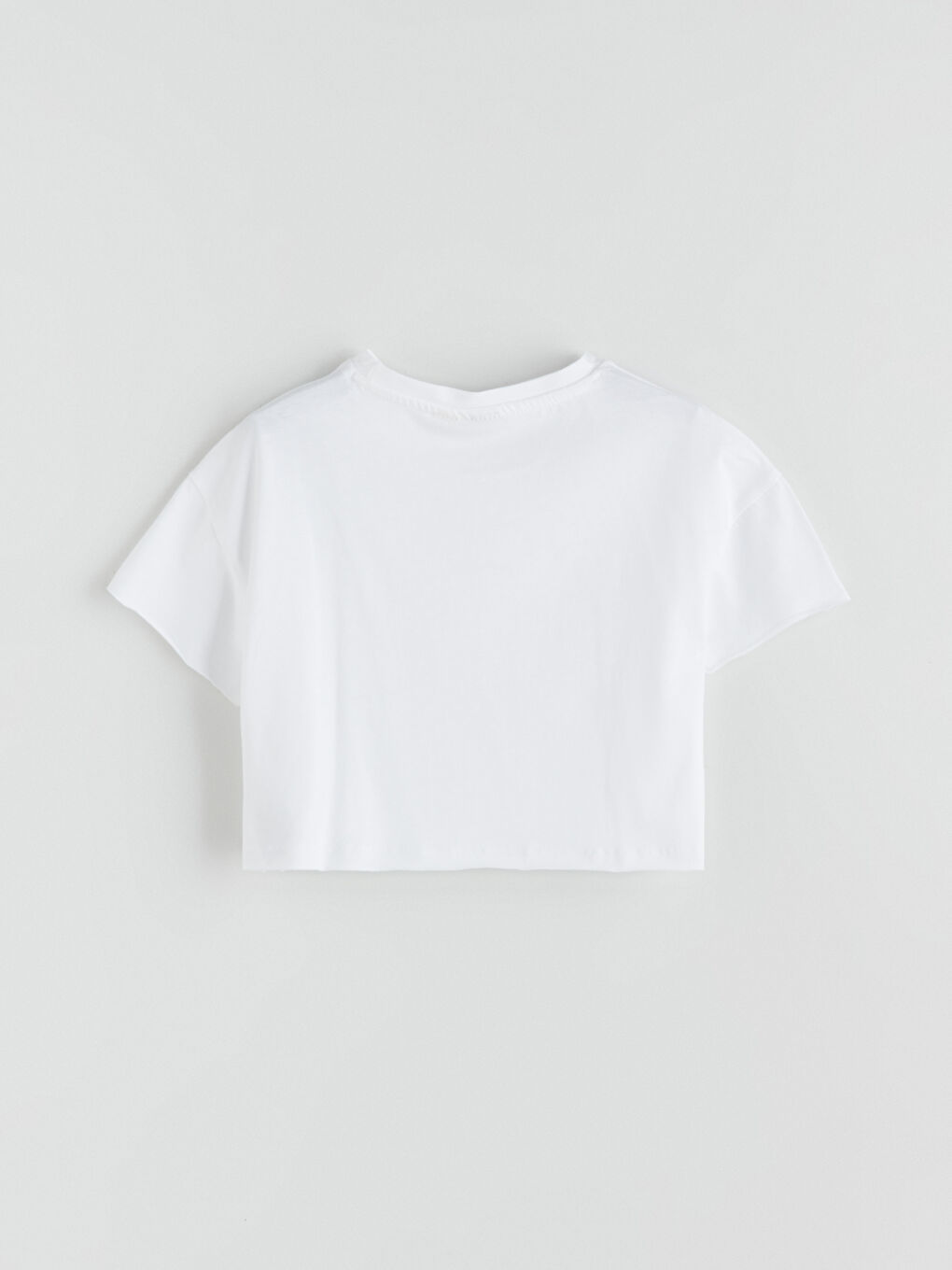 Beyaz Bisiklet Yaka Stitch ve Angel Baskılı Kız Çocuk Crop Tişört-2