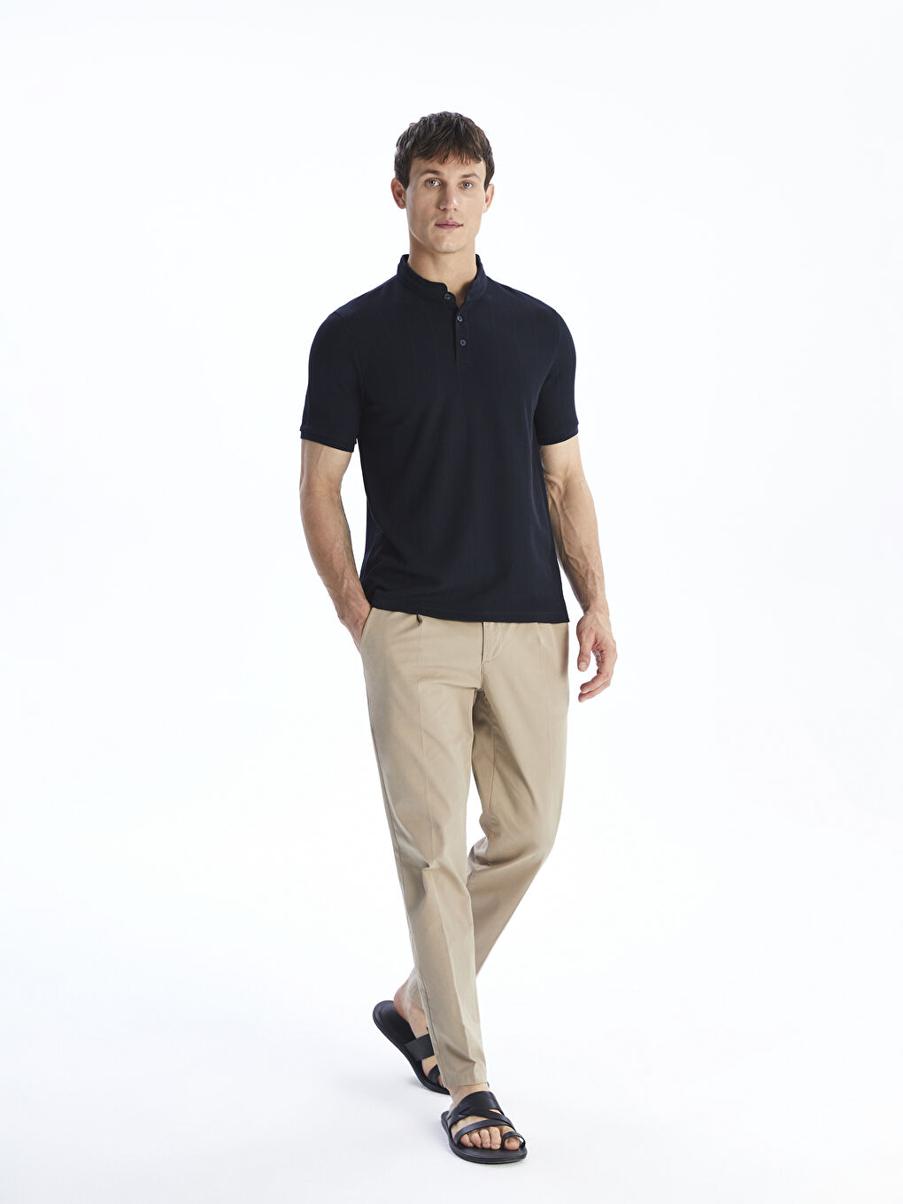 Lacivert Hakim Yaka Erkek Tişört-1