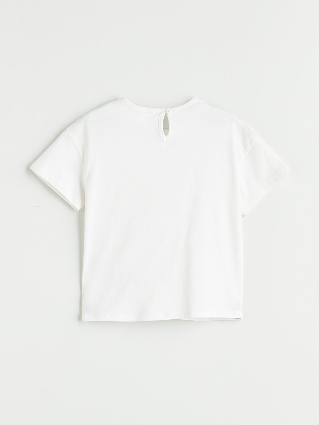 Ekru Bisiklet Yaka Pamuklu Kız Çocuk Tişört-2