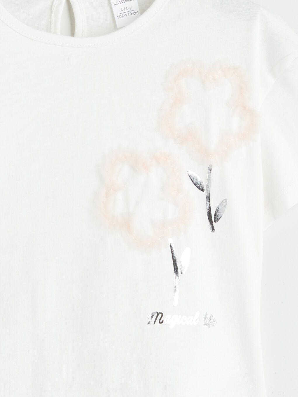 Ekru Bisiklet Yaka Pamuklu Kız Çocuk Tişört-4