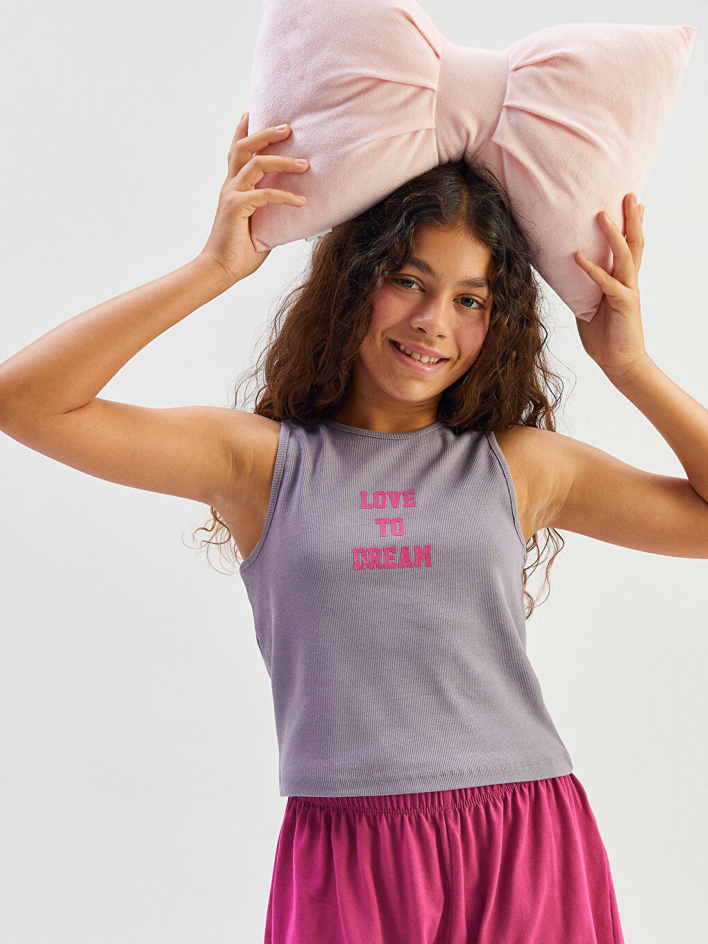 Lila Bisiklet Yaka Kız Çocuk Şortlu Pijama Takımı-2