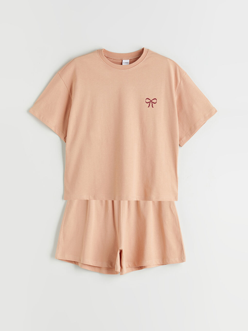 Crew Neck Bow Printed Girls' Shortie Pyjama Set -S5P582Z4-GGN