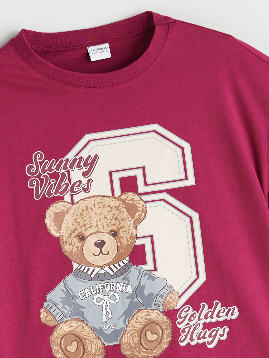 Bordo Bisiklet Yaka Ayı Teddy Baskılı Kız Çocuk Pijama Üst-1