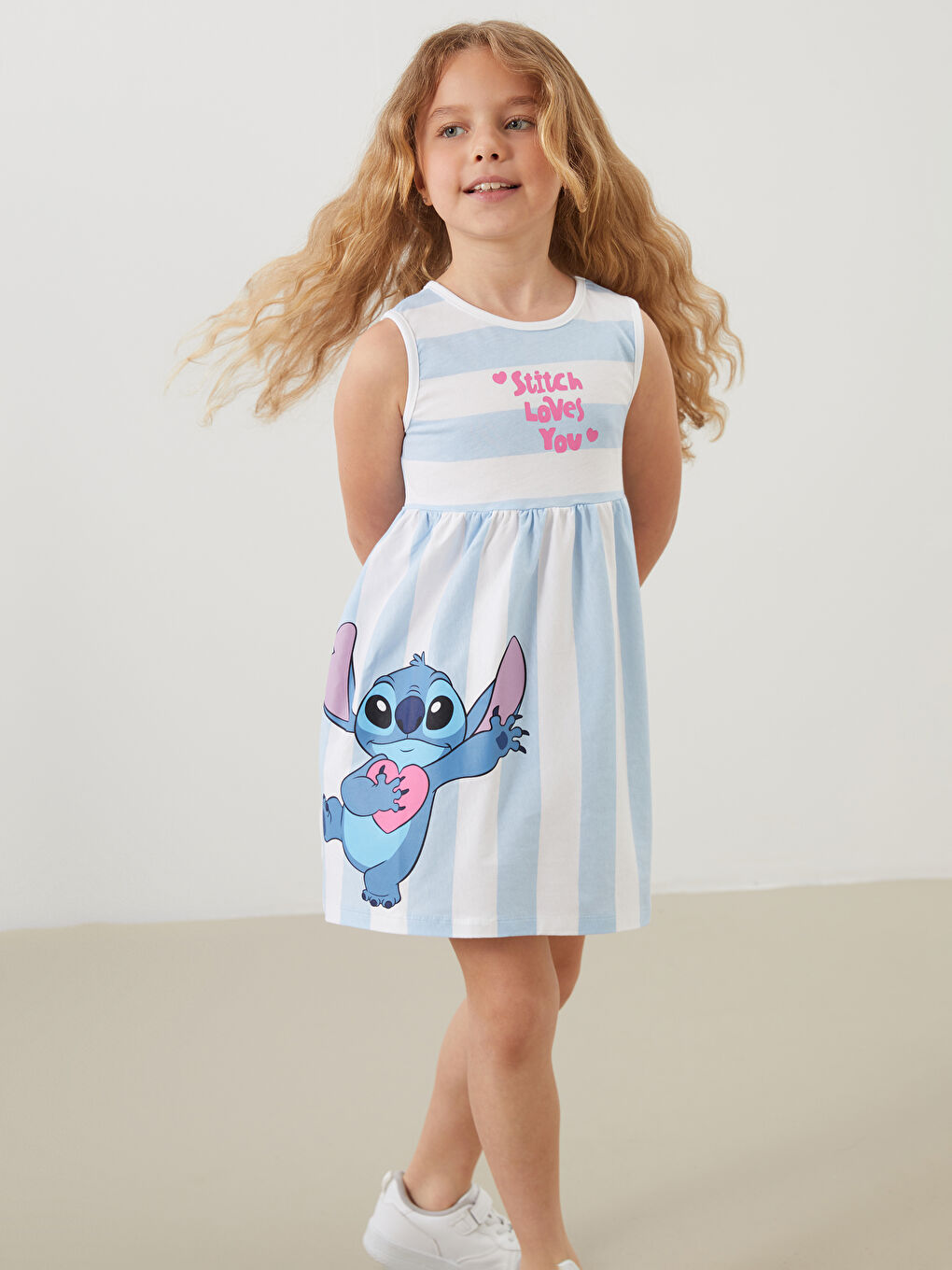 Crew Neck Stitch Printed Girls' Dress -S5P591Z1-LEN