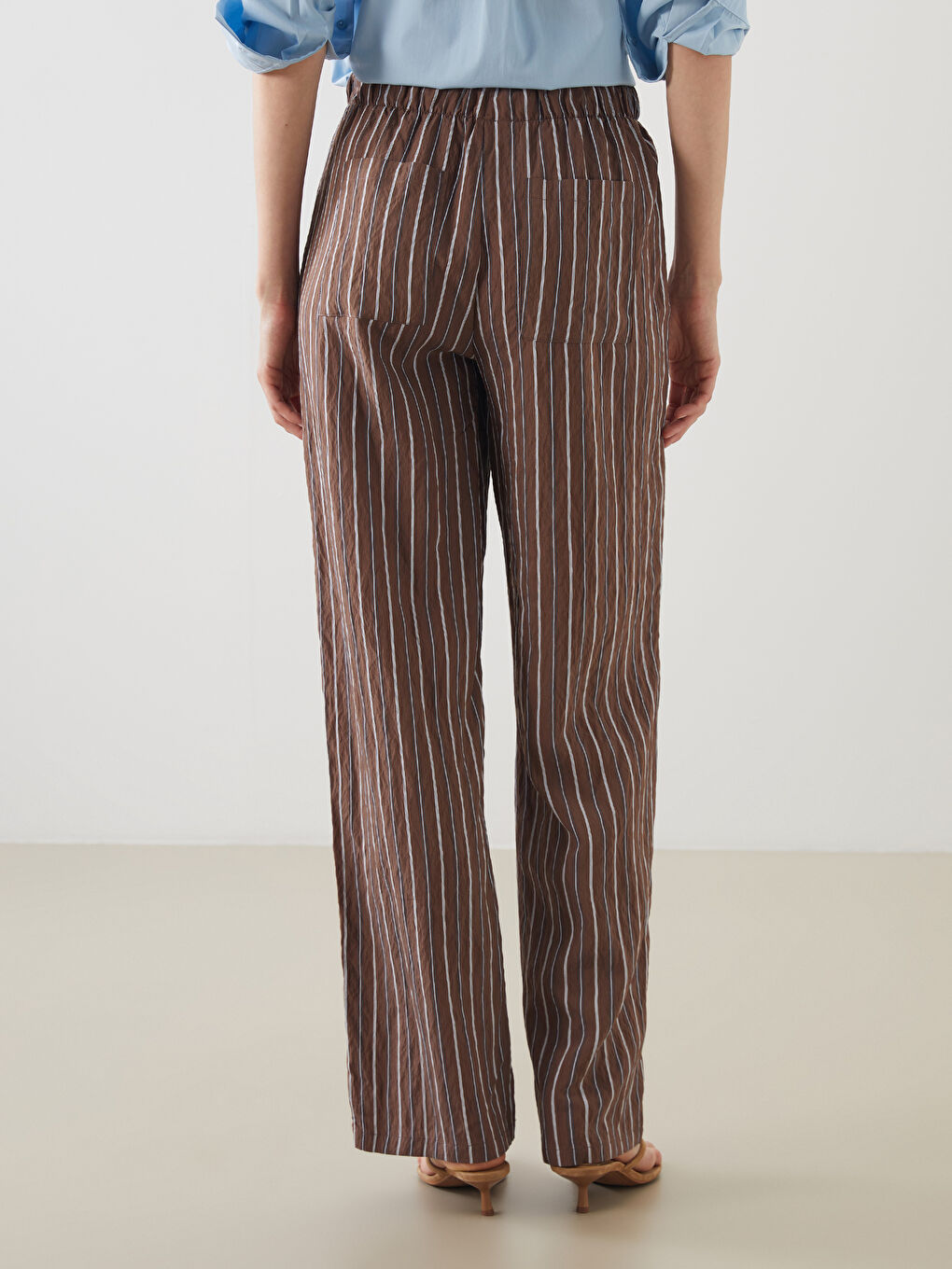Elasticated Waist Striped Wide Leg Women's Trousers -S5P594Z8-LEW