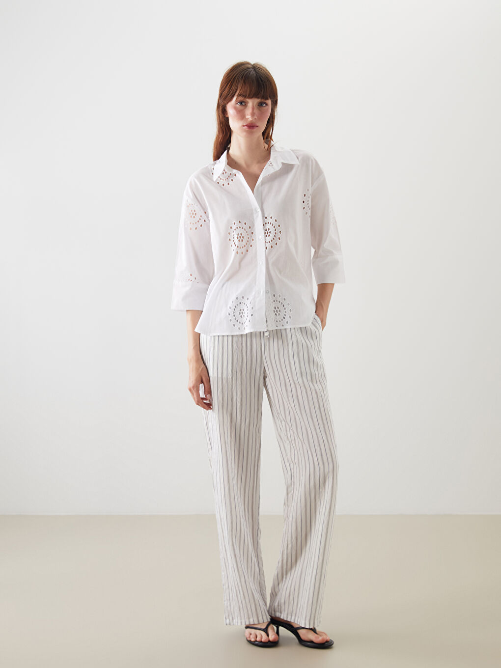 Elasticated Waist Striped Wide Leg Women's Trousers -S5P594Z8-LFC