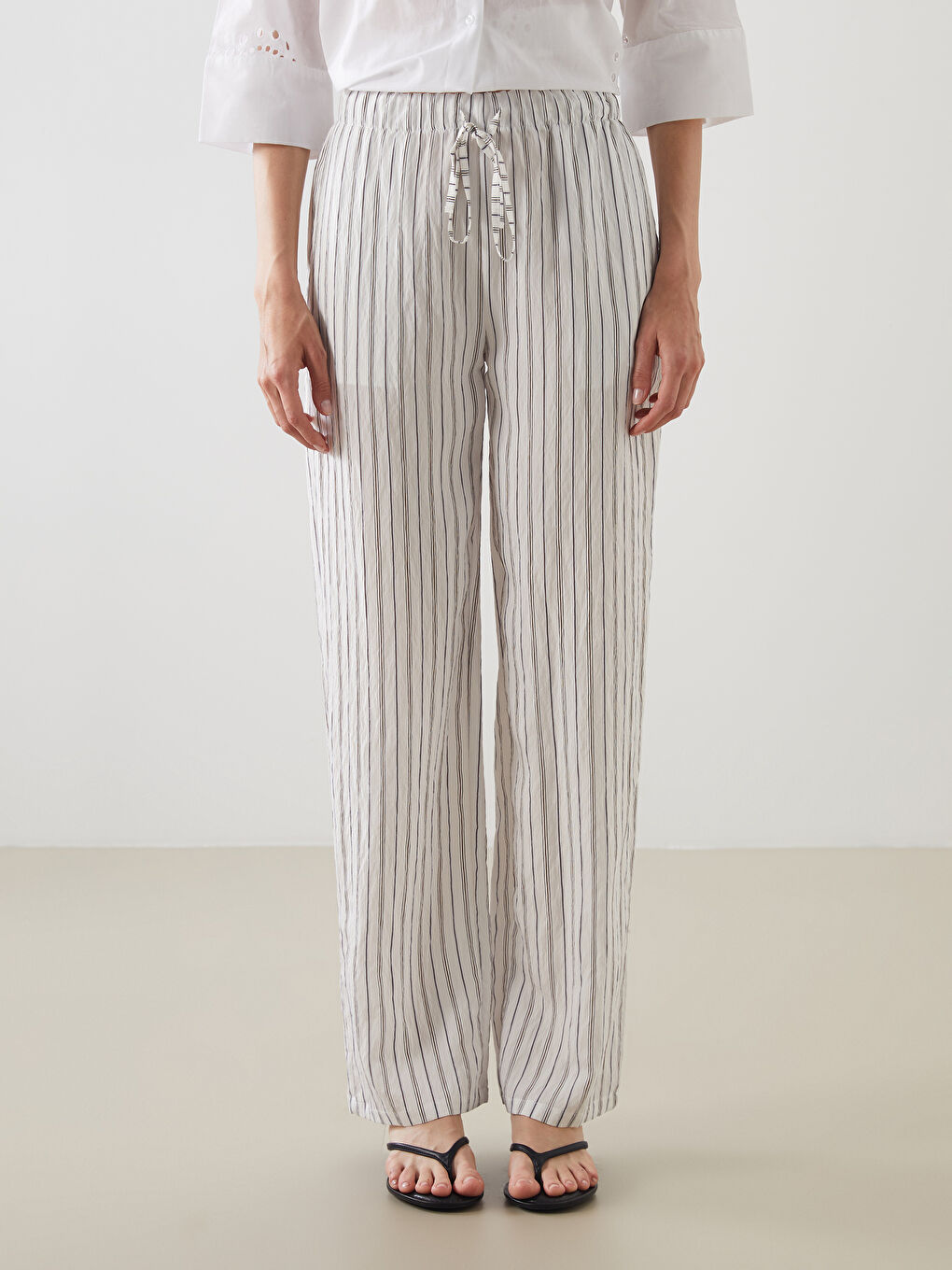Elasticated Waist Striped Wide Leg Women's Trousers -S5P594Z8-LFC