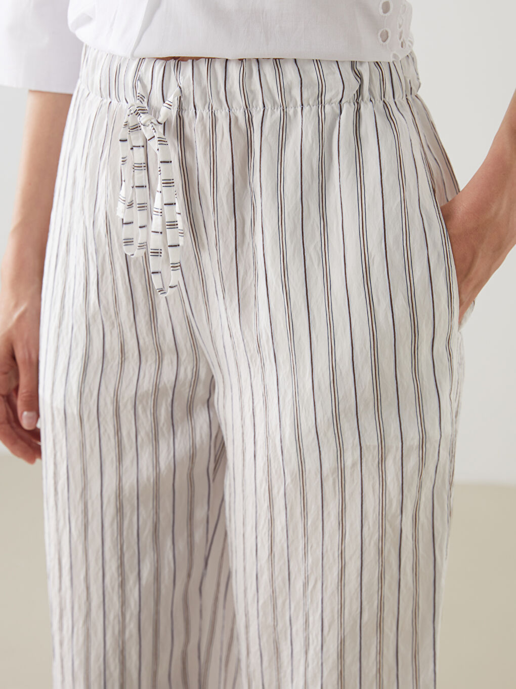 Elasticated Waist Striped Wide Leg Women's Trousers -S5P594Z8-LFC