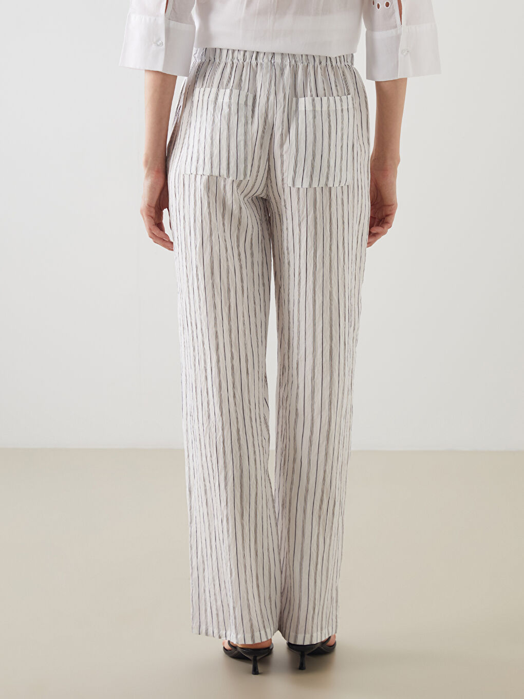 Elasticated Waist Striped Wide Leg Women's Trousers -S5P594Z8-LFC