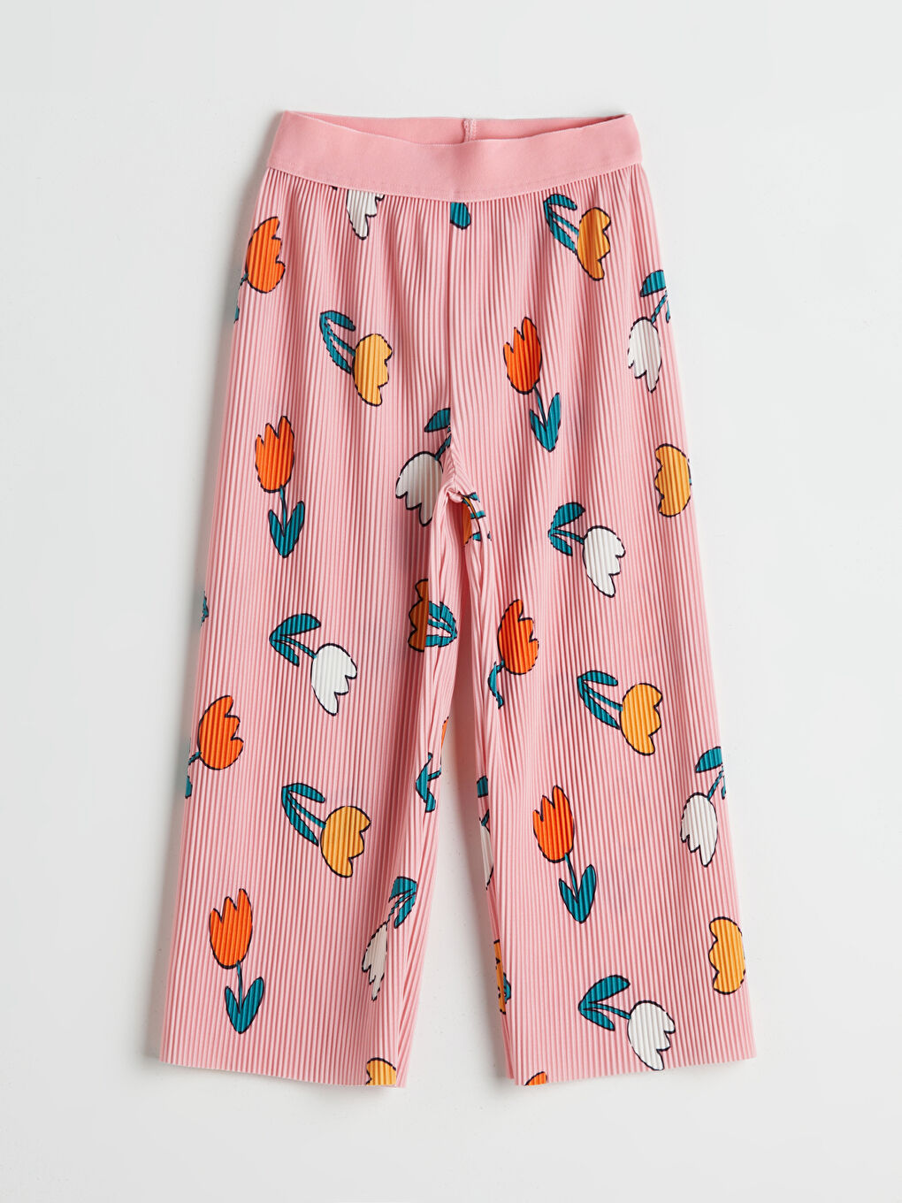 Pembe Beli Lastikli Çiçekli Kız Çocuk Pantolon