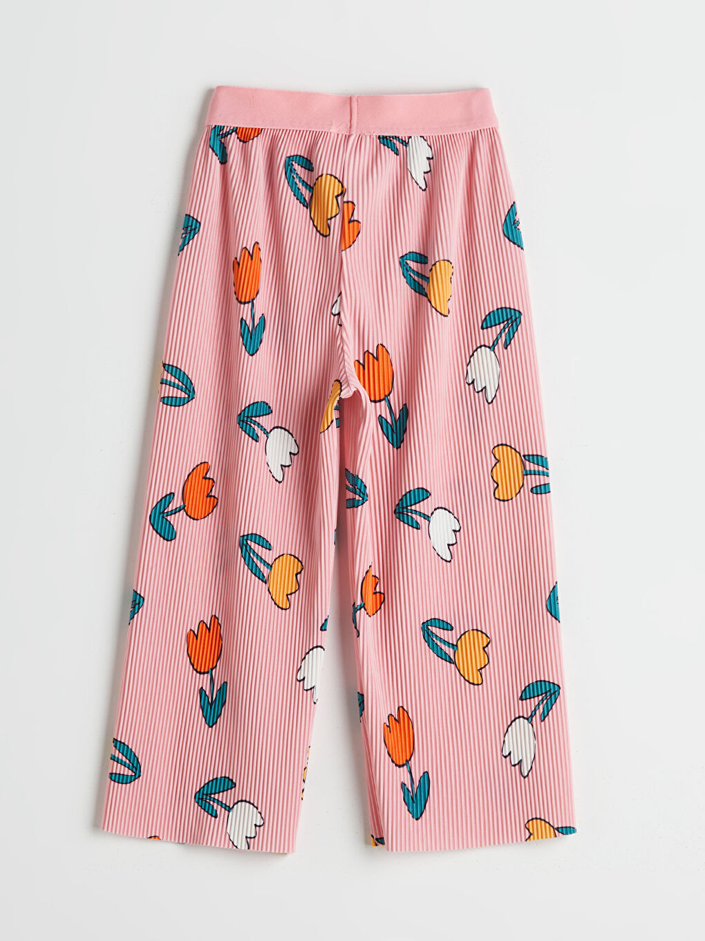 Pembe Beli Lastikli Çiçekli Kız Çocuk Pantolon-1