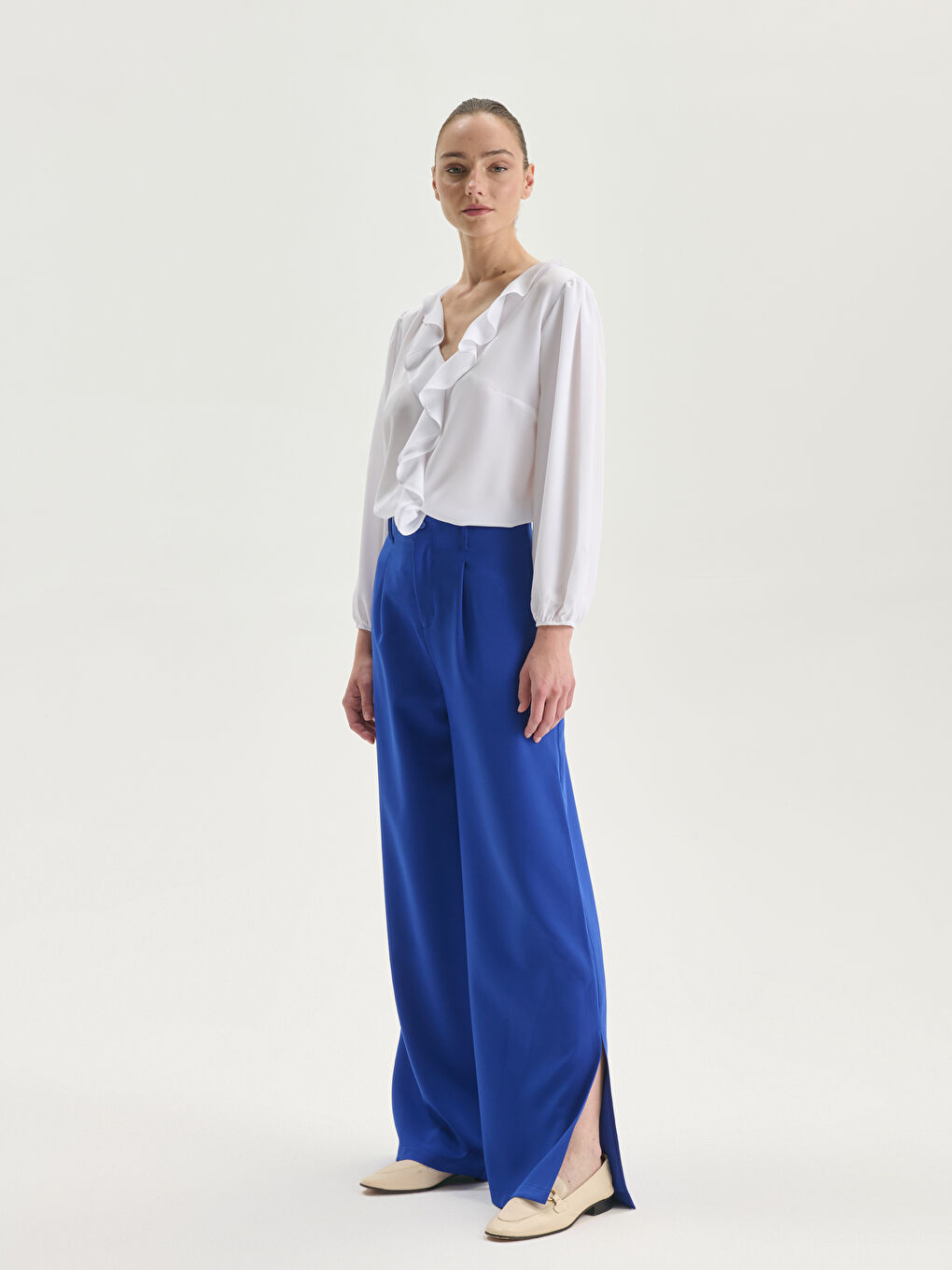 Loose Fit Wide Leg Women's Pleated Trousers