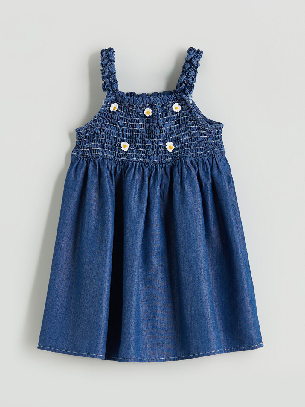 Mavi Çiçekli Kız Çocuk Jean Elbise-2