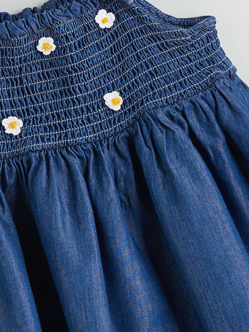 Mavi Çiçekli Kız Çocuk Jean Elbise-3