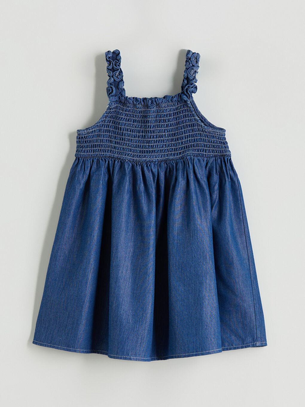 Mavi Çiçekli Kız Çocuk Jean Elbise-4