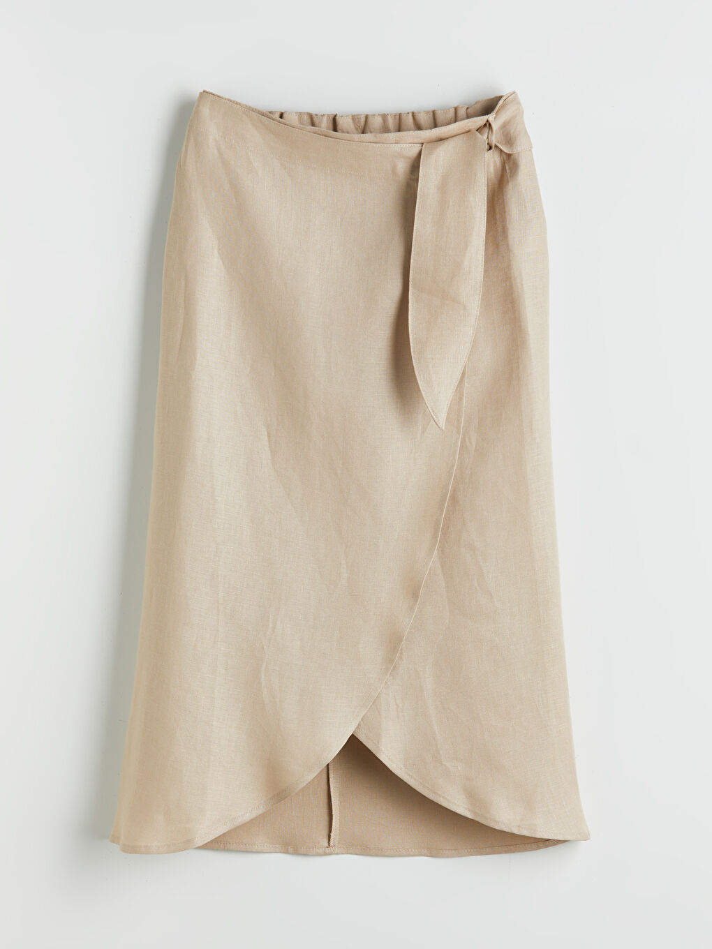 Bej Beli Lastikli %100 Keten Etek-4