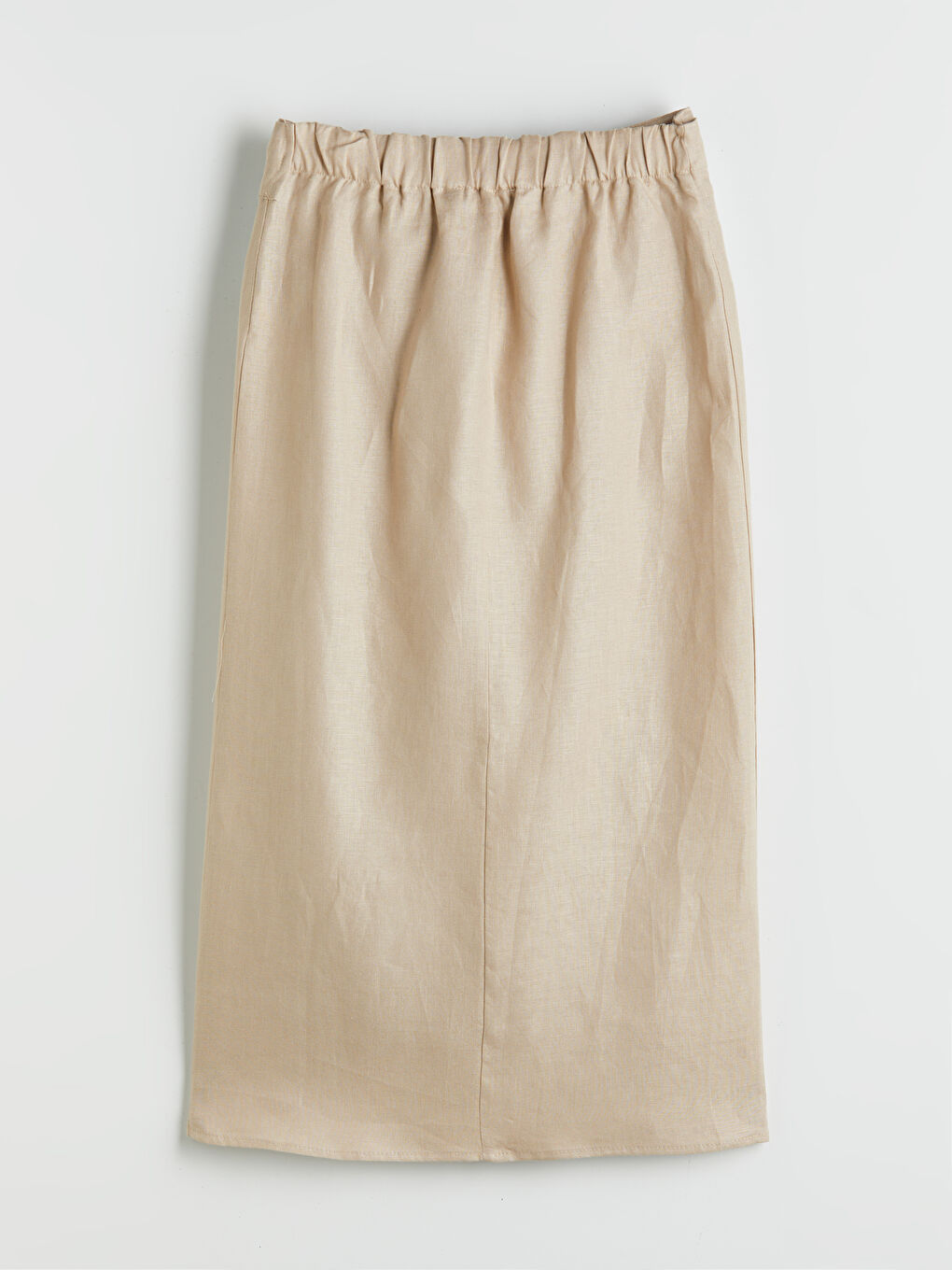 Bej Beli Lastikli %100 Keten Etek-5