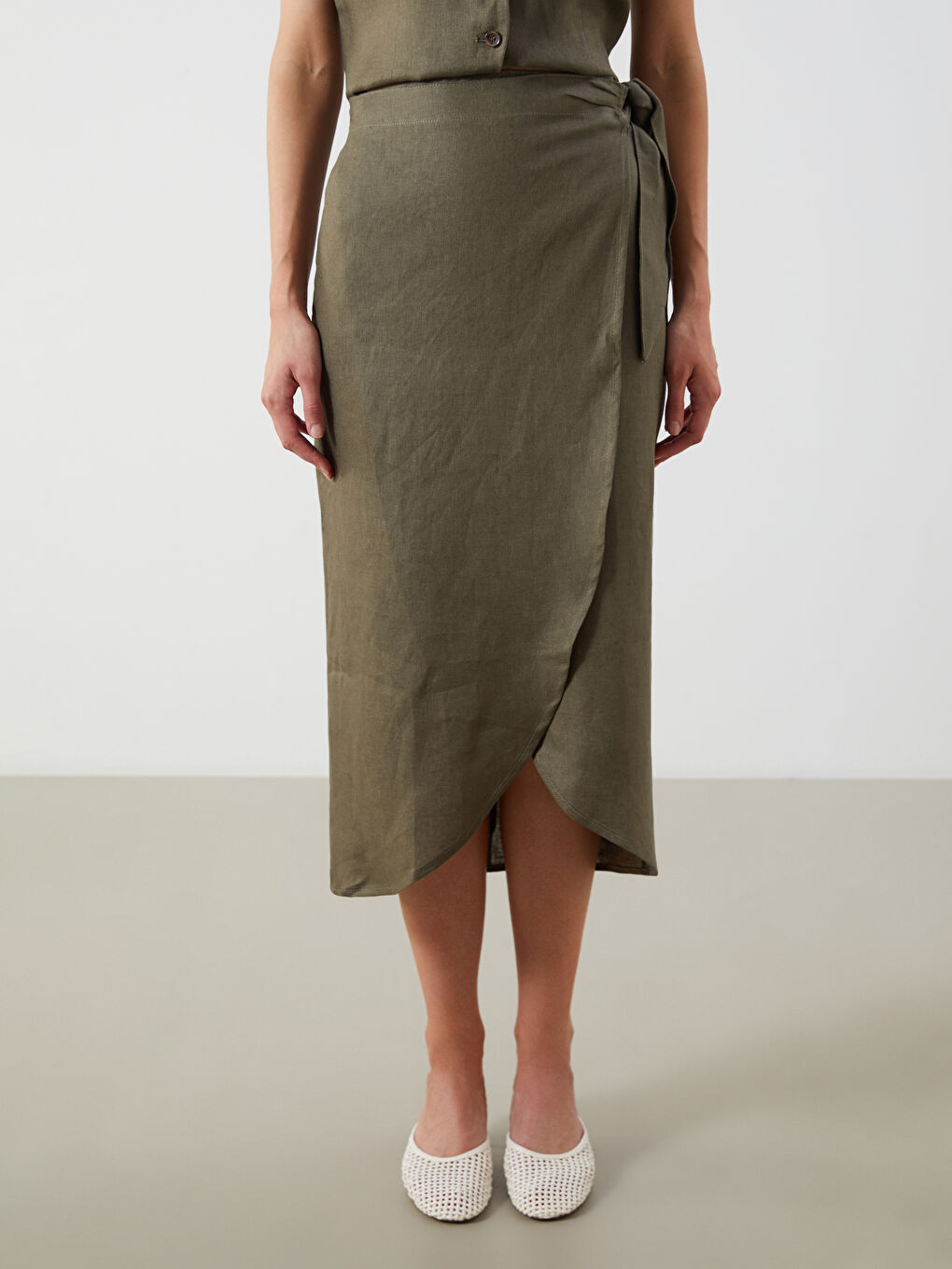 Haki Beli Lastikli %100 Keten Etek-1