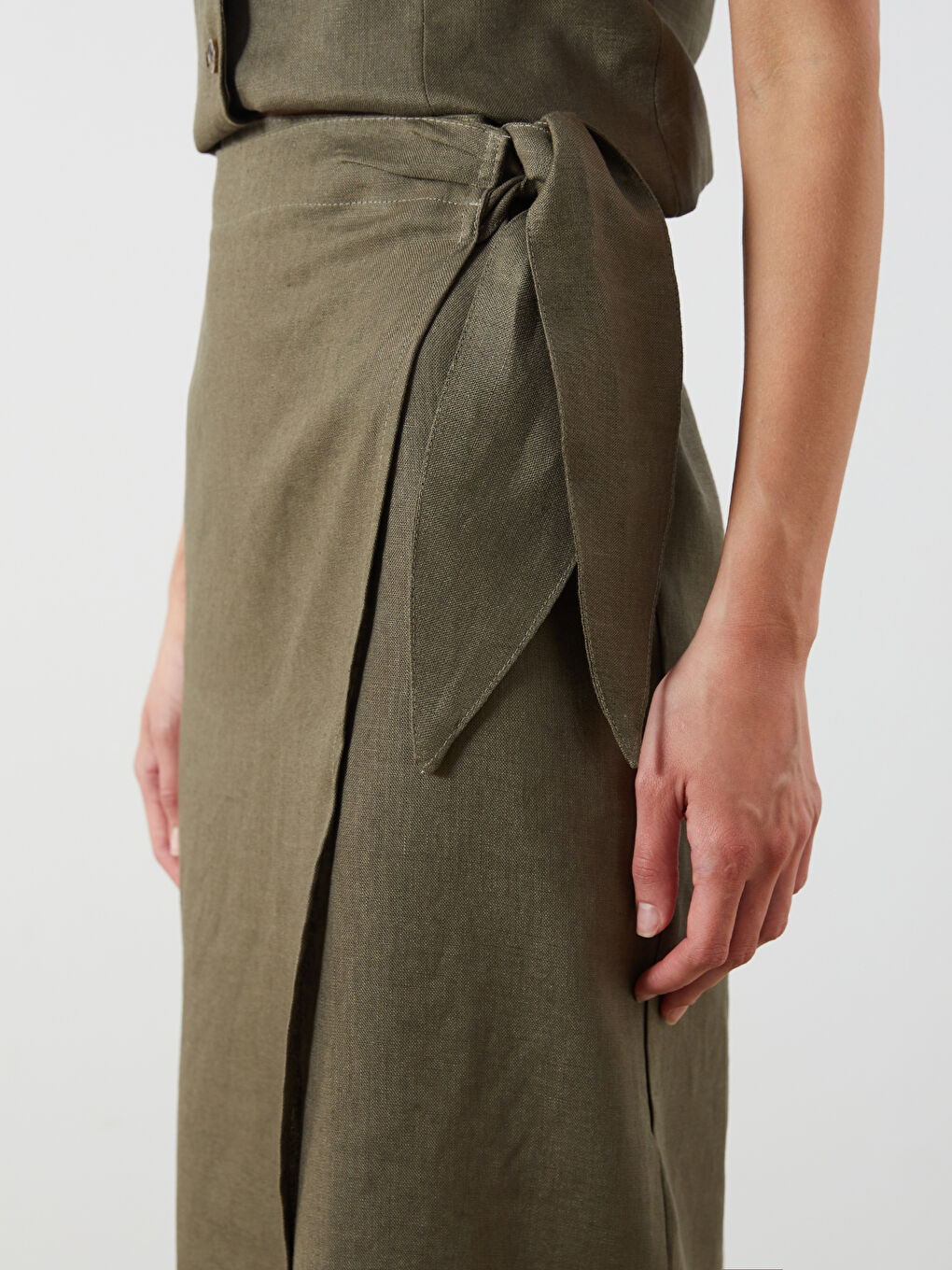 Haki Beli Lastikli %100 Keten Etek-2